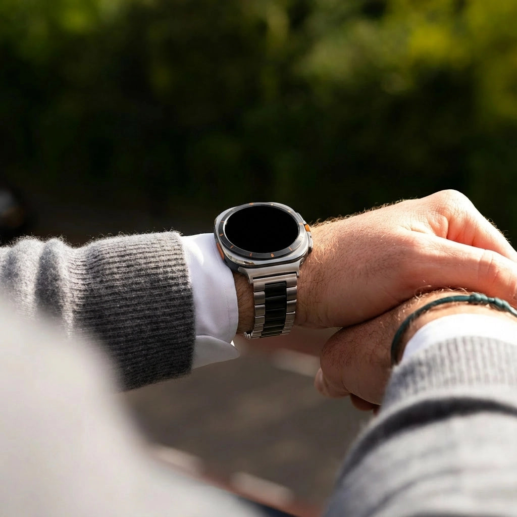 Bandz Samsung Galaxy Watch Ultra stalen band 'Classic' (zilver/zwart)