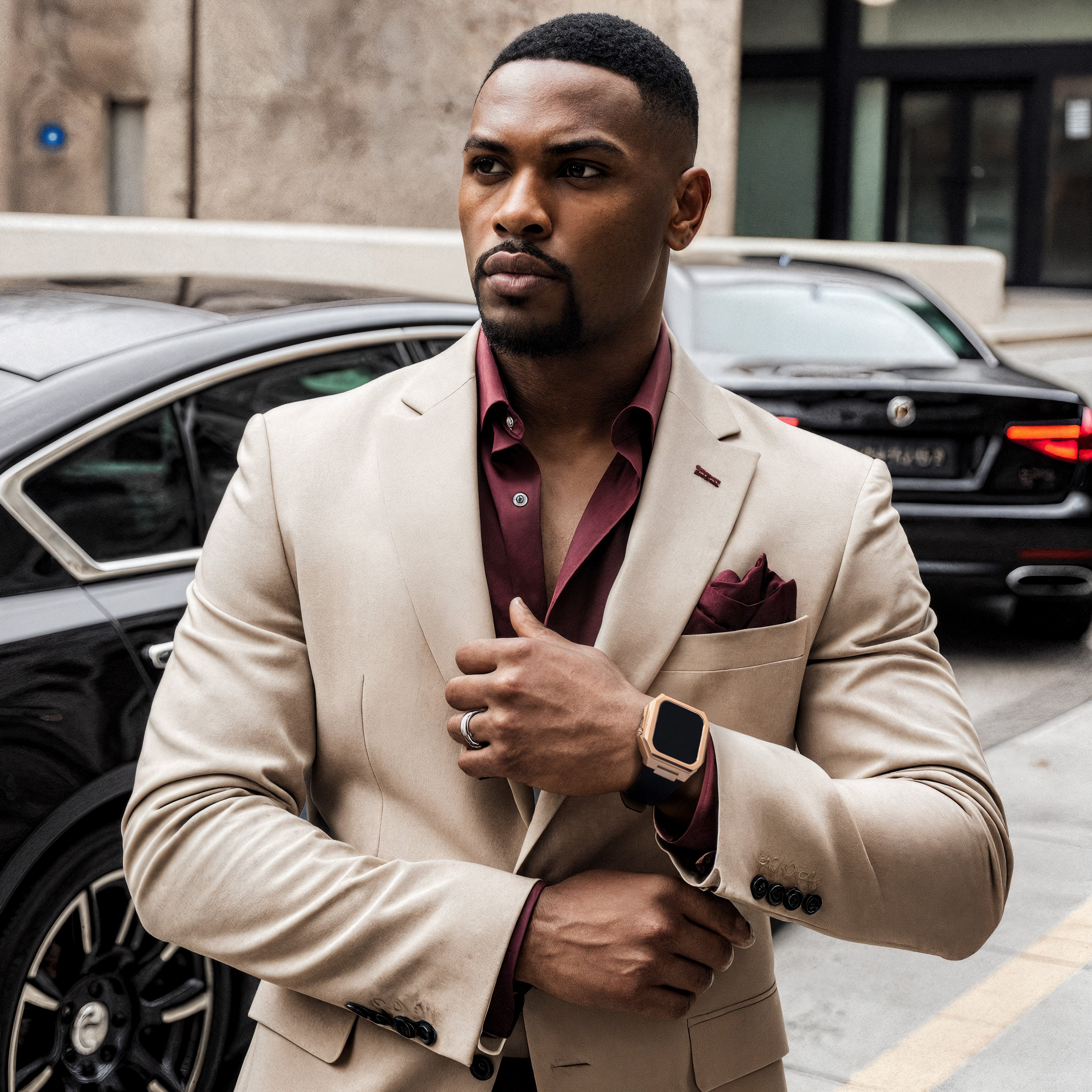 Reqior Apple Watch 45mm Metal Case with Leather Strap (Rose Gold/Black)