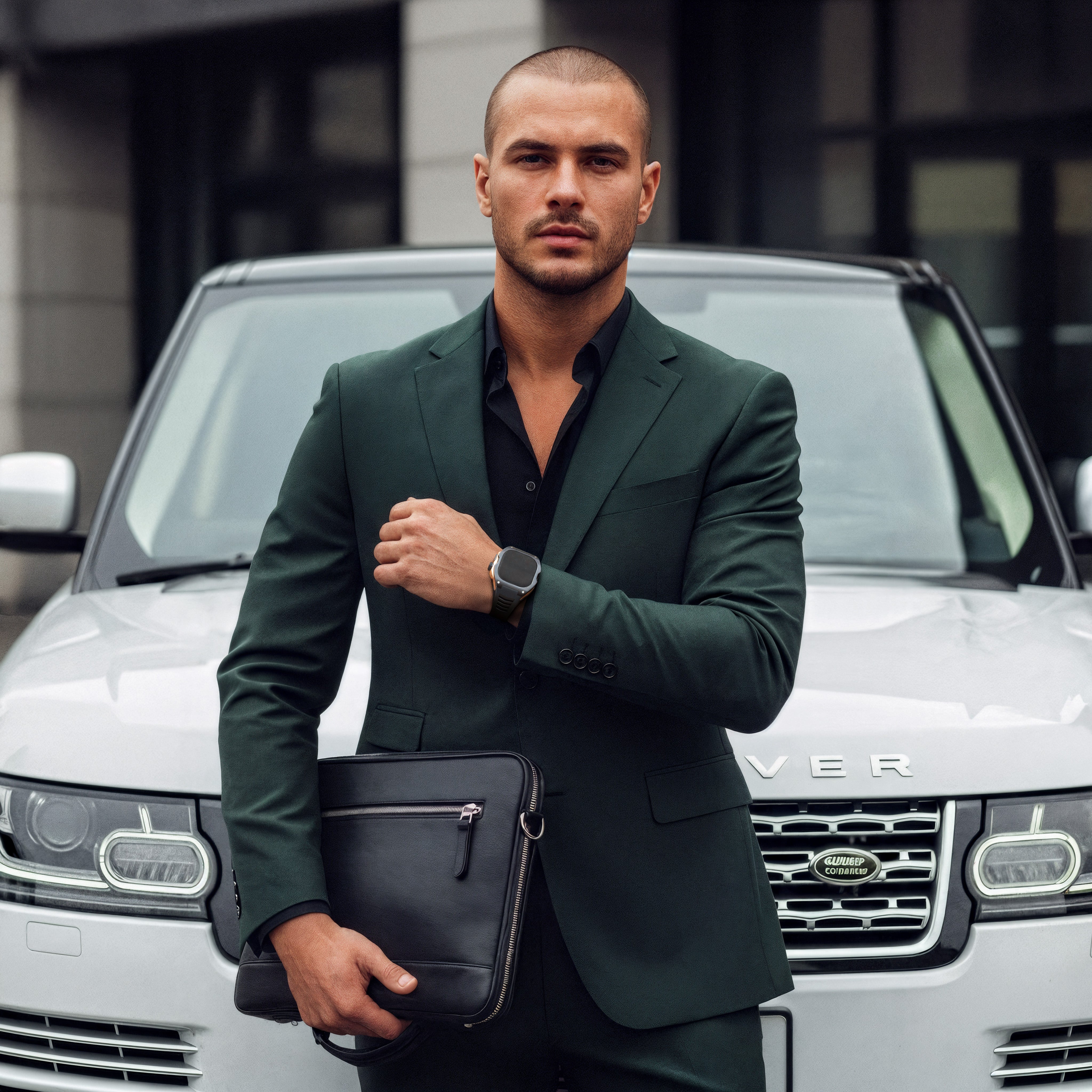 Reqior Apple Watch Ultra Case with Rubber Strap (Black/Rose Gold)