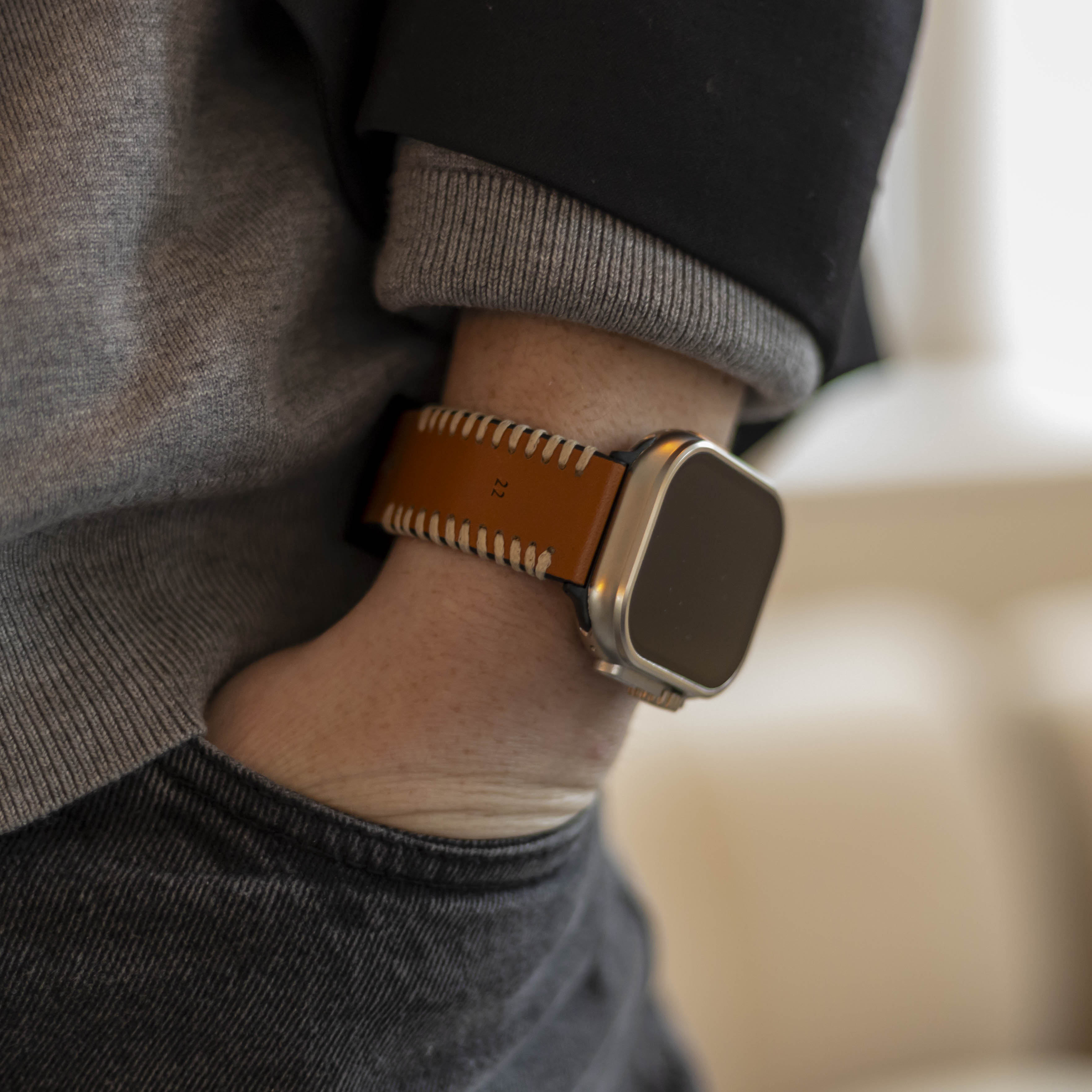 Correa de cuero cosida Apple Watch (marrón)