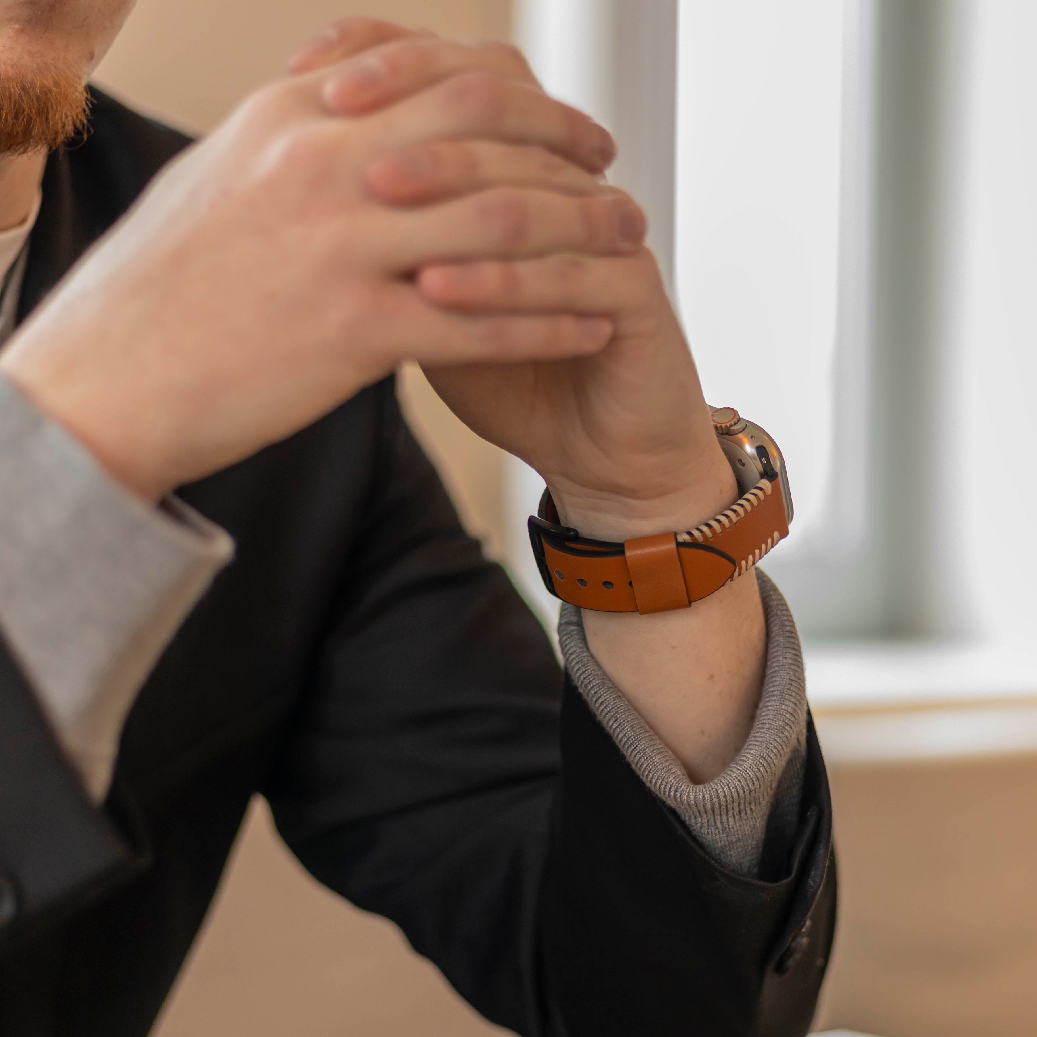 Correa de cuero cosida Apple Watch (marrón)