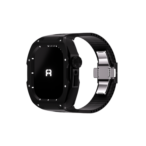 Reqior Apple Watch 45mm case met rubberen band (Zwart)