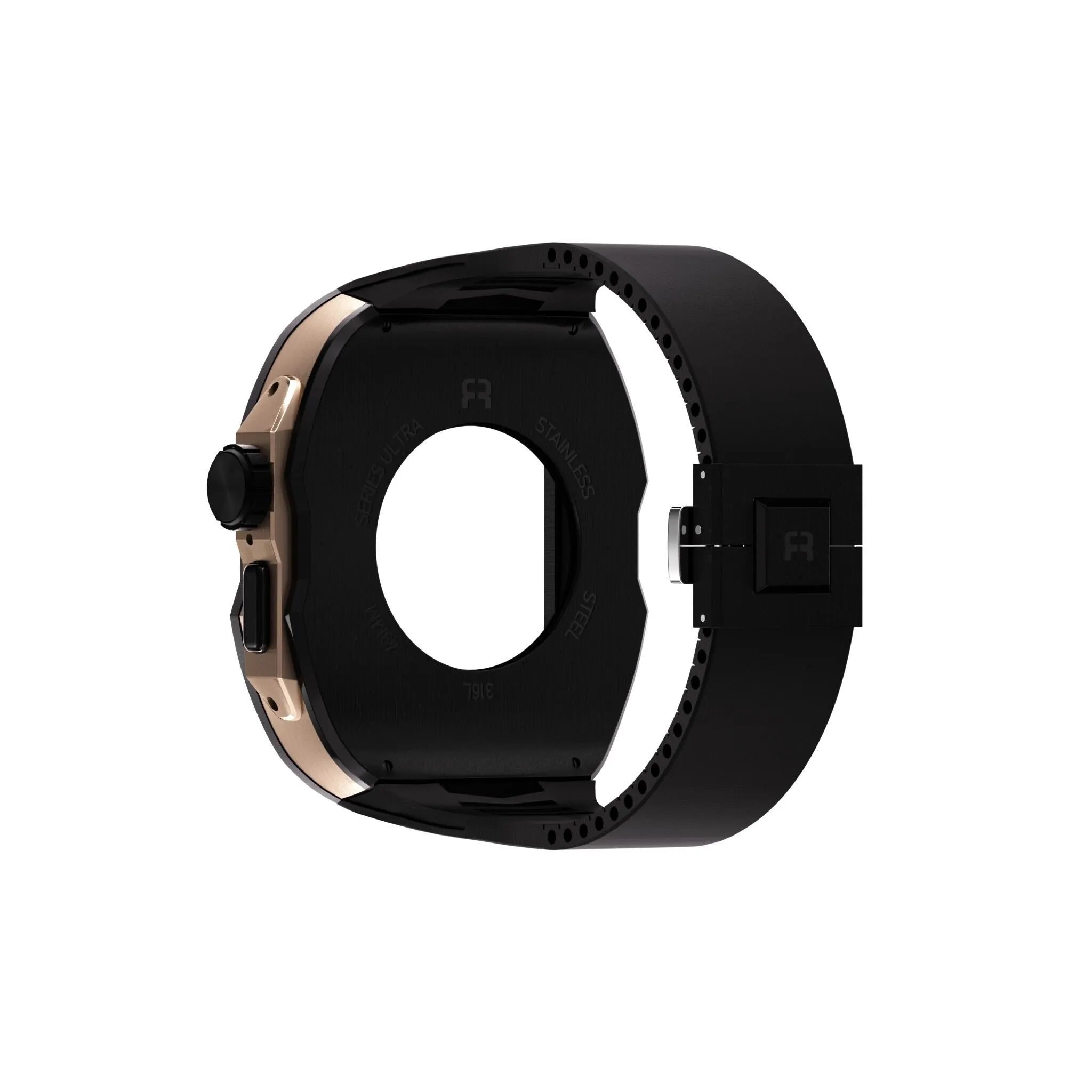 Reqior Funda con correa de goma Apple Watch Ultra (negro/rosa dorado)