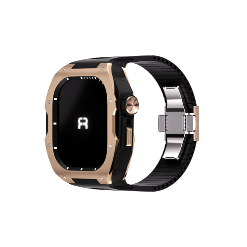 Reqior Apple Watch 45mm Hülle mit integriertem Gummi-Armband (Roségold/Schwarz)