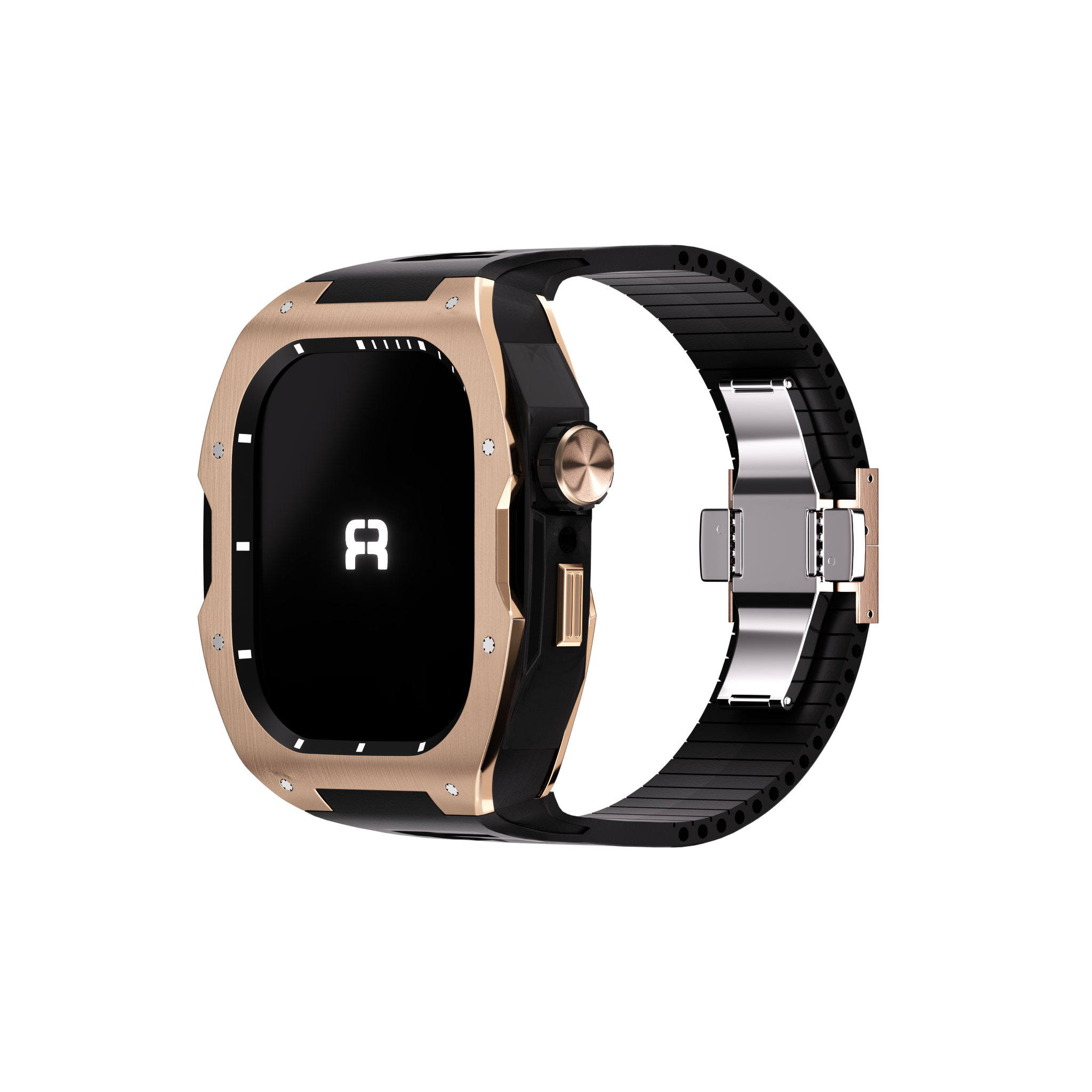 Reqior Apple Watch 45mm Case with Rubber Strap (Rose Gold/Black)