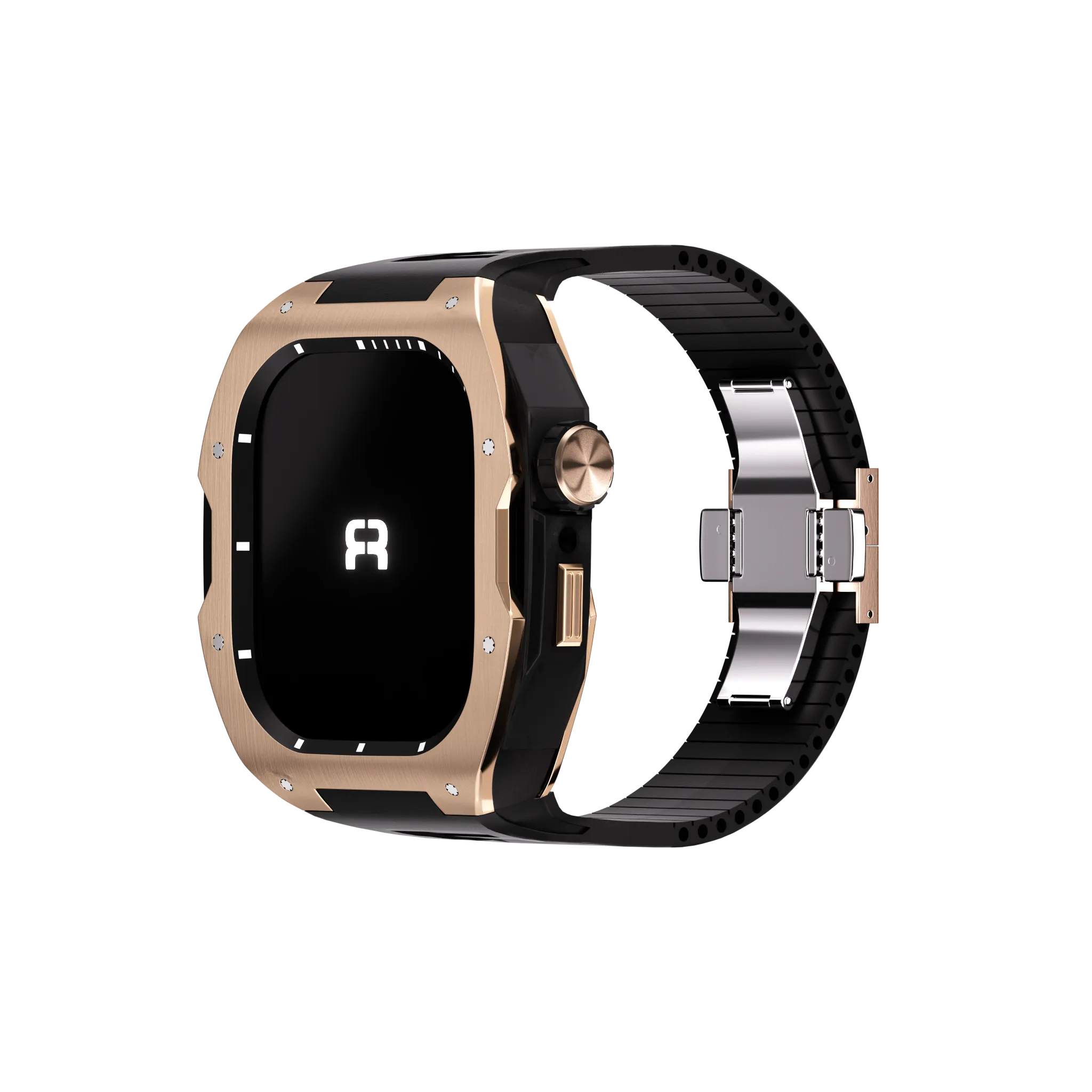 Reqior Apple Watch 45mm case met rubberen band (roségoud/zwart)