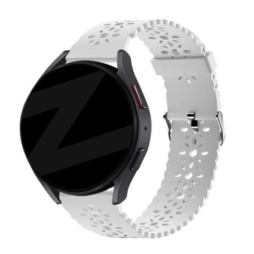 Patterned Silicone Strap, white, on a watch, 3/4 front view