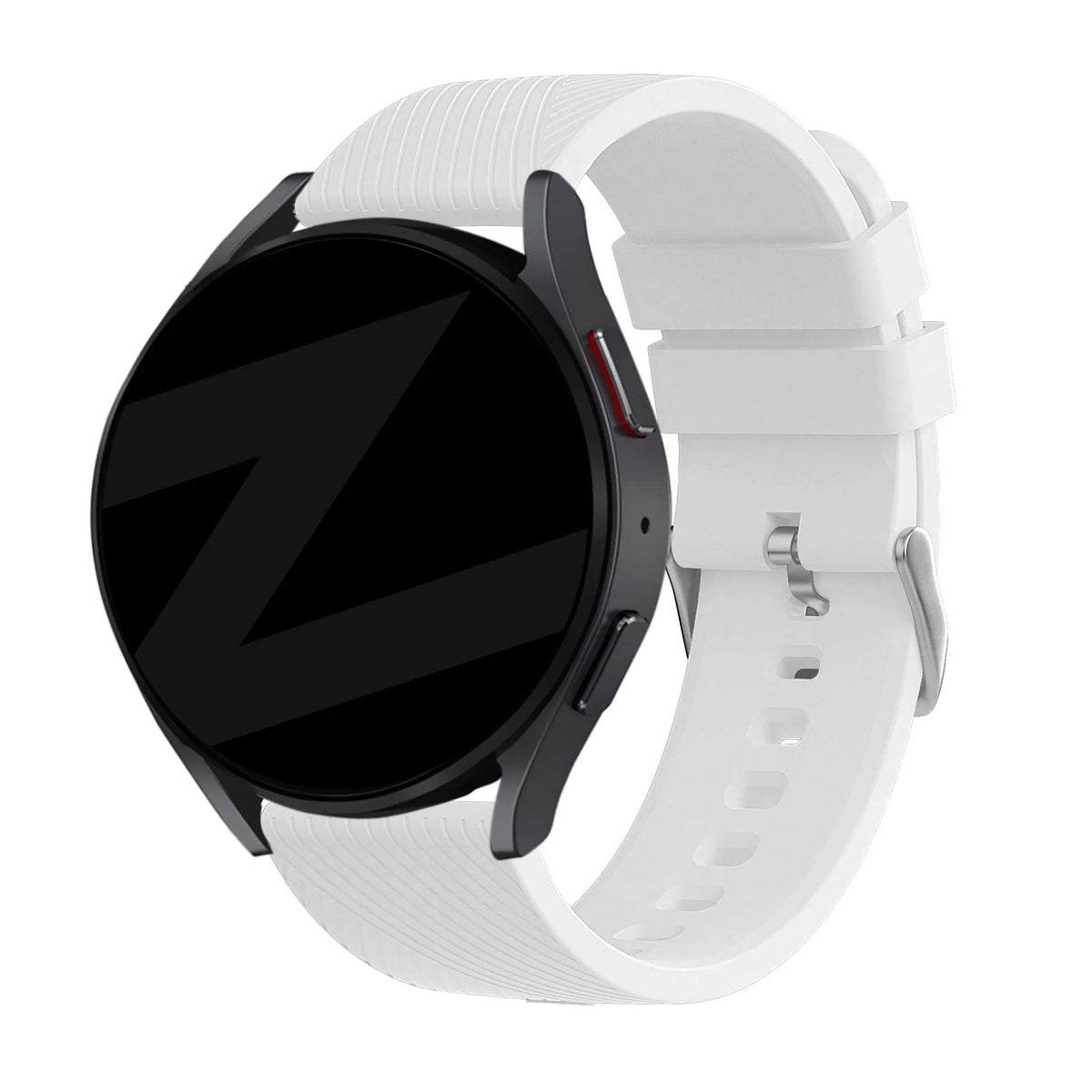 Silicone Strap 'Deluxe', white, on a watch, 3/4 front view