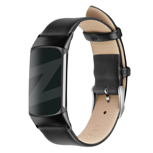Genuine Leather Strap, black, on a watch, 3/4 front view