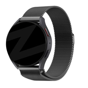 Milanese Loop Strap, black, on a watch, 3/4 front view
