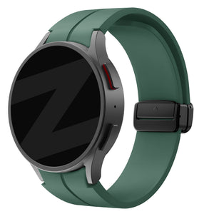 D-Buckle Silicone Strap, dark green, on a watch, 3/4 front view