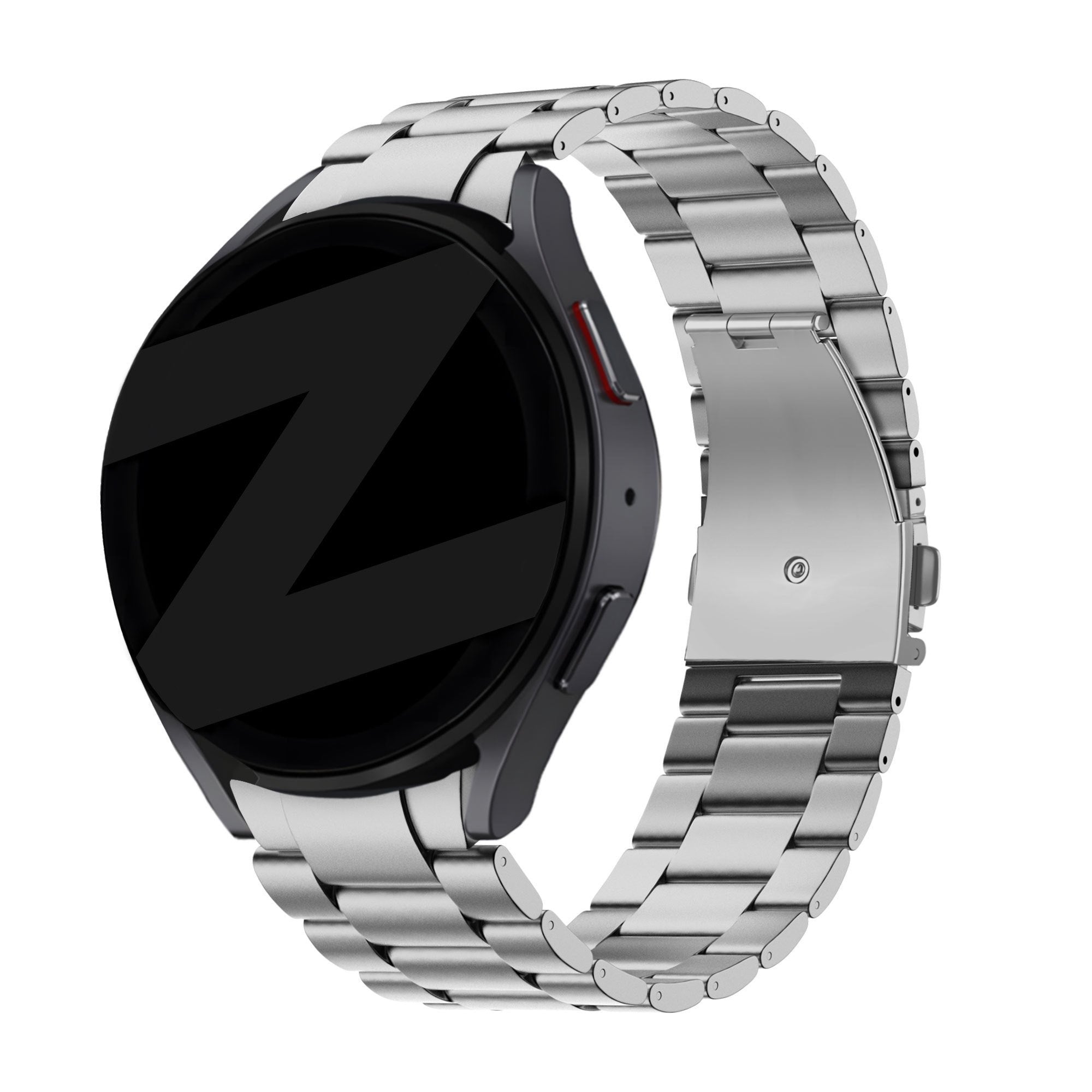 Titanium Strap 'Classic', silver, on a watch, 3/4 front view