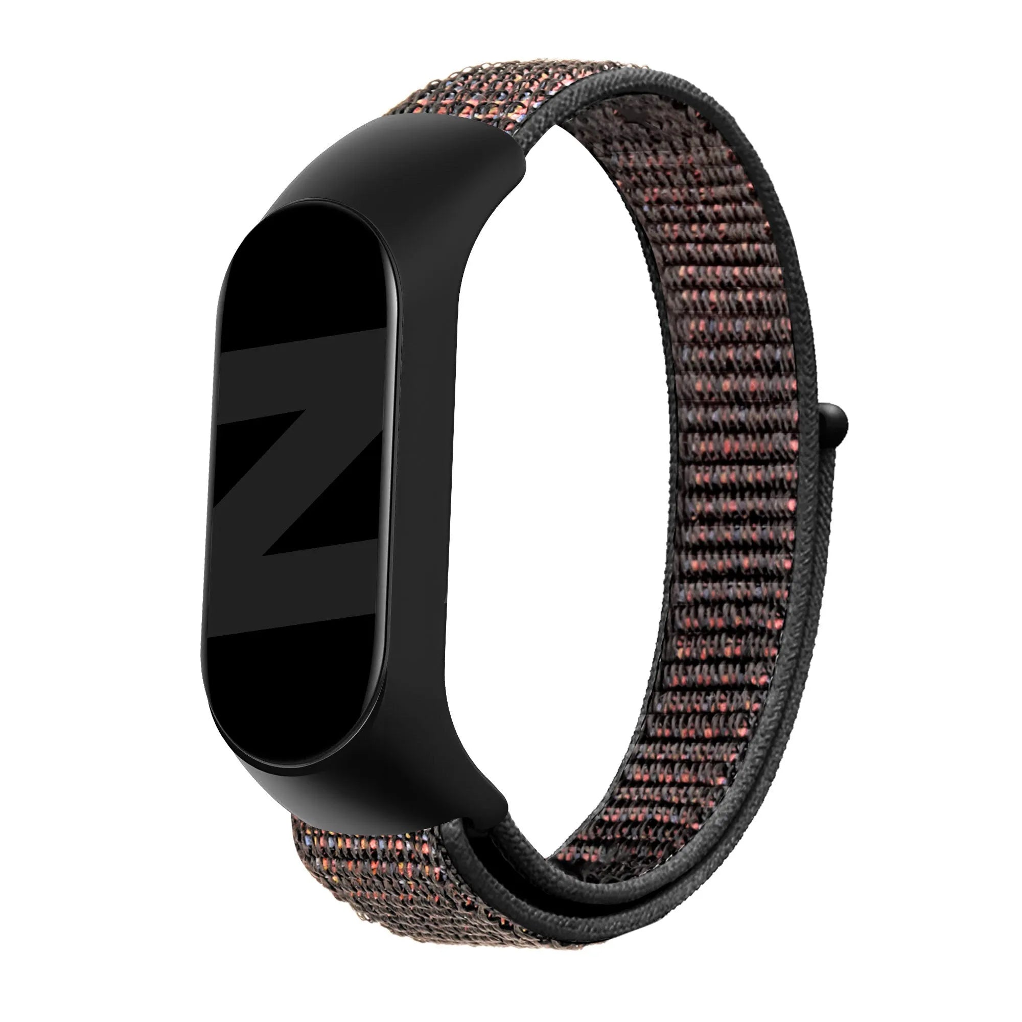 Nylon Strap 'Classic', black mix, on a watch, 3/4 front view