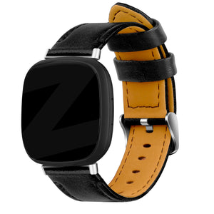 Leather Strap 'Deluxe', black, on a watch, 3/4 front view