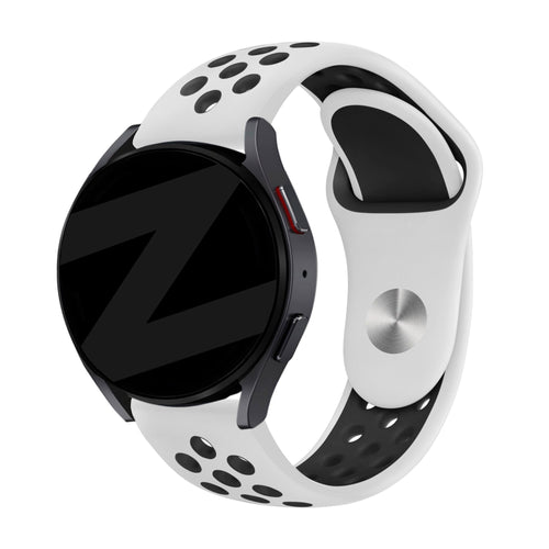 Silicone Sport Strap 'Deluxe', white/black, on a watch, 3/4 front view