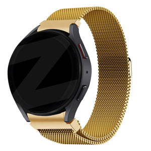 Milanese Loop Strap, gold, on a watch, 3/4 front view