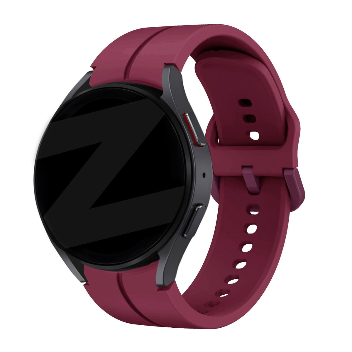 Silicone Strap 'Extreme', wine red, on a watch, 3/4 front view
