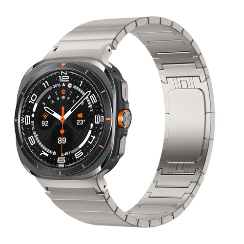 Titanium Strap 'One Bead', titanium grey, on a watch, 3/4 front view