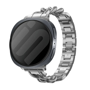 Steel Chain Strap, silver, on a watch, 3/4 front view