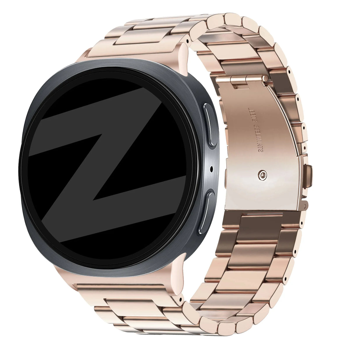 Steel Strap 'Classic', rose gold, on a watch, 3/4 front view