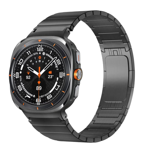 Titanium Strap 'One Bead', black, on a watch, 3/4 front view