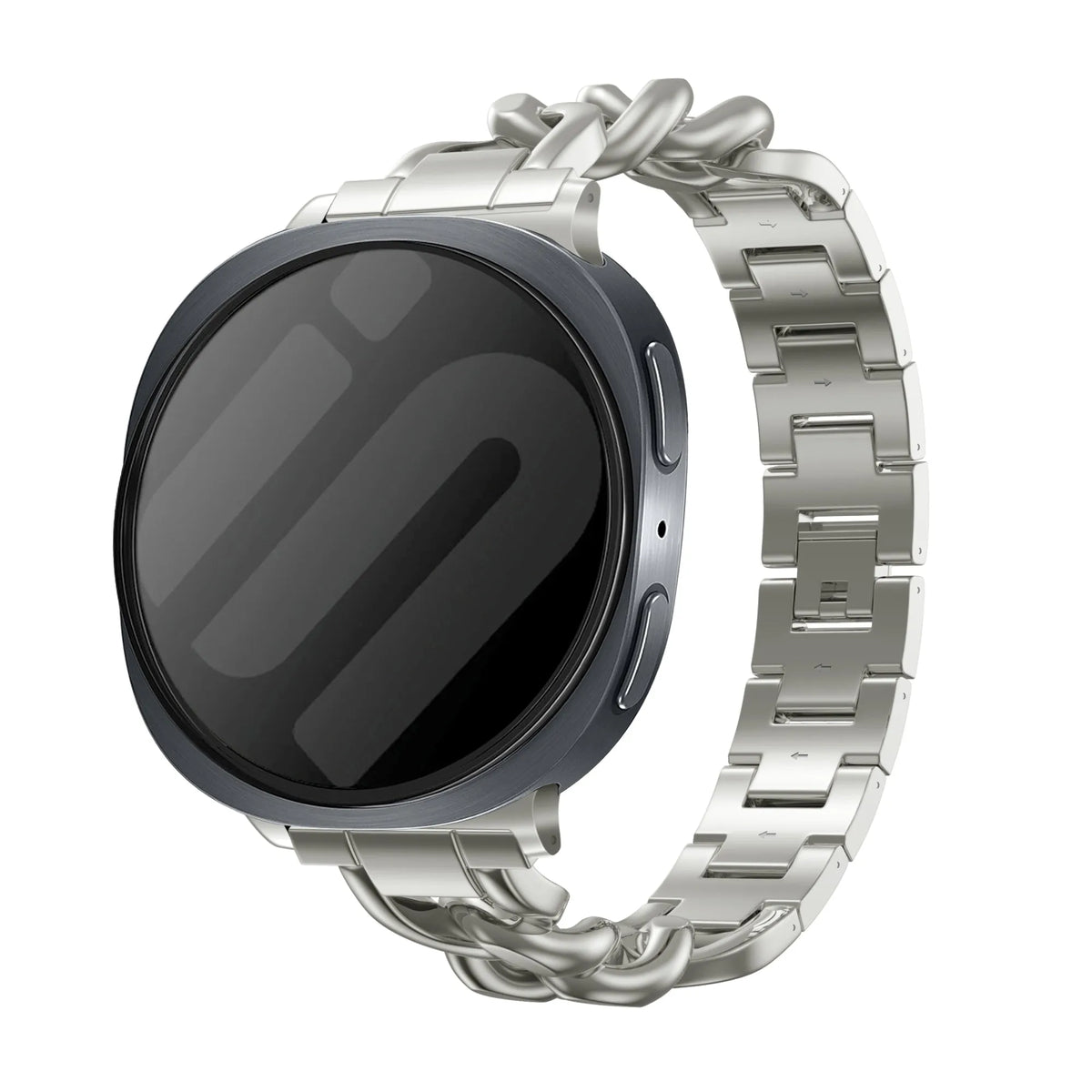 Steel Chain Strap, starlight, on a watch, 3/4 front view