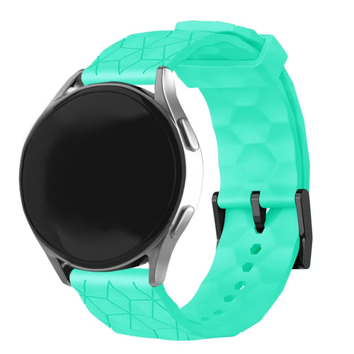 Silicone Strap Hexagons, aqua, on a watch, 3/4 front view