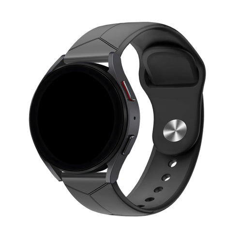 Silicone Hexagons Sport Strap, black, on a watch, 3/4 front view