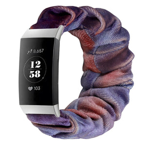 Nylon Scrunchie Strap, blue/pink, on a watch, 3/4 front view