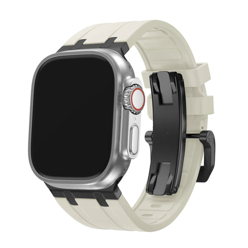 BALR Apple Watch Ultra liquid siliconen band (beige/zwart)