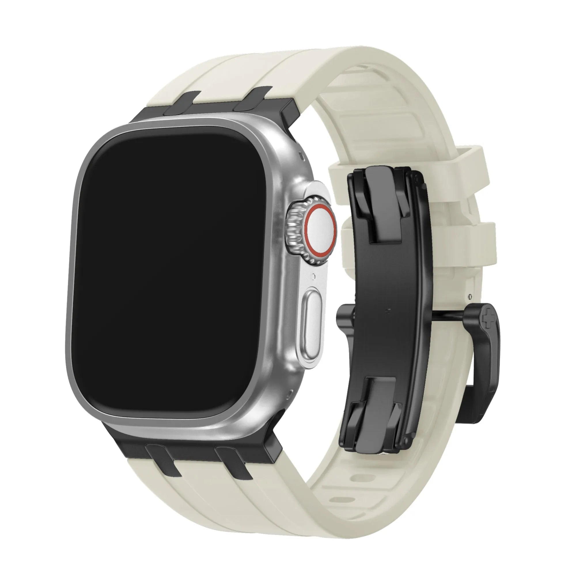 BALR Apple Watch Ultra liquid siliconen band (beige/zwart)