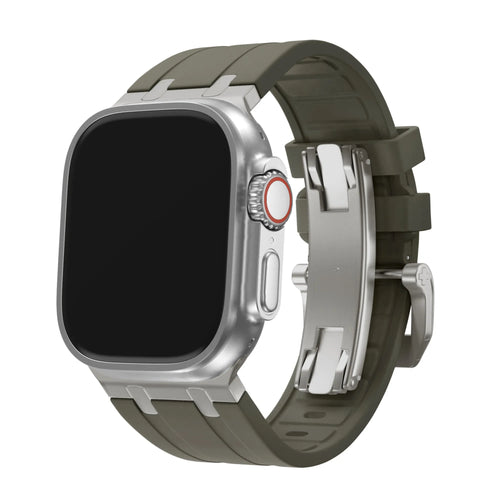 BALR Apple Watch Ultra liquid siliconen band (bruin/titanium)