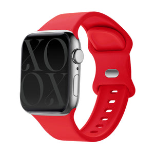 Silicone Strap, red, on a watch, 3/4 front view