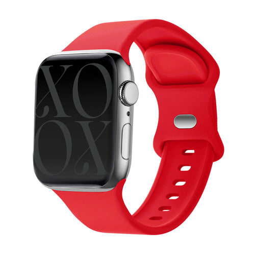 Silicone Strap, red, on a watch, 3/4 front view