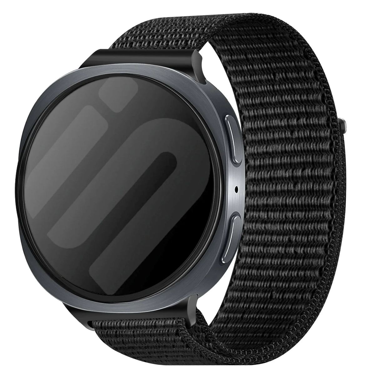 Nylon Strap, black, on a watch, 3/4 front view