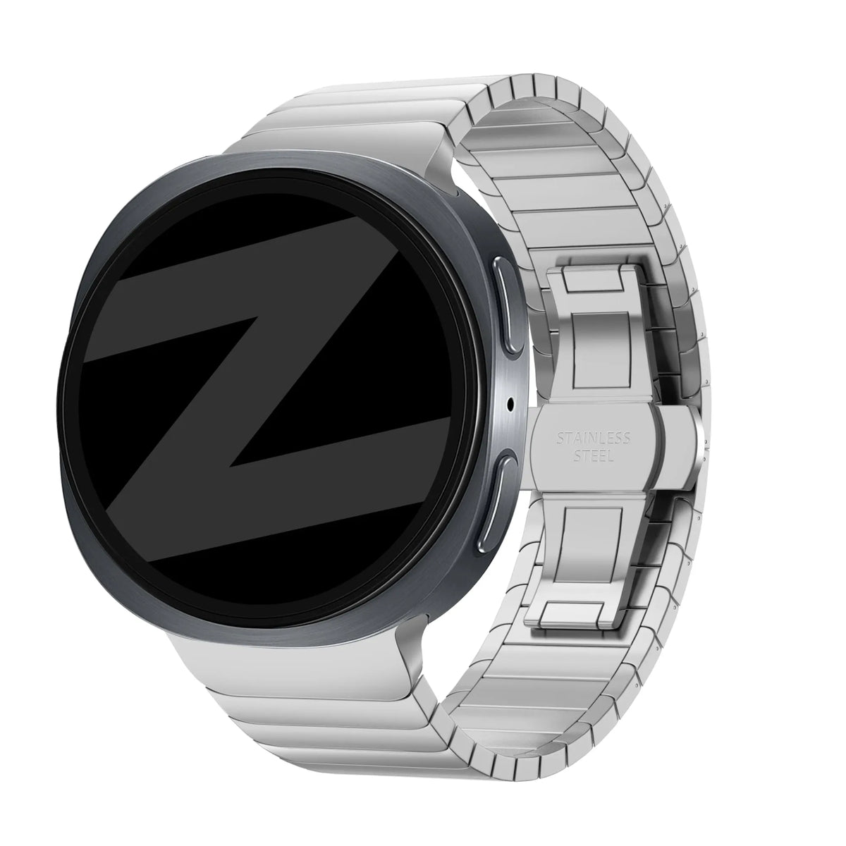 Steel Strap 'One Bead', silver, on a watch, 3/4 front view