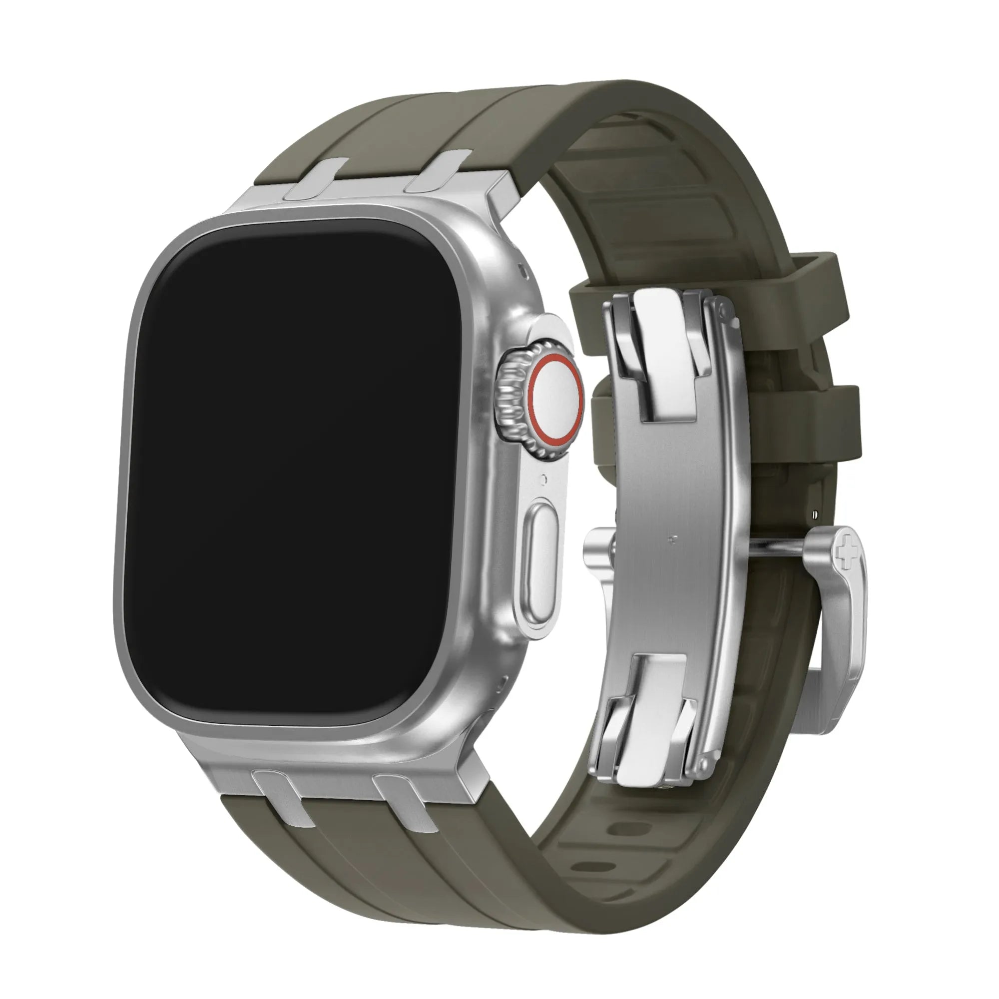 Balr. Apple Watch Ultra flüssiges Silikonarmband (Braun/Silber)