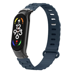 Silicone TPU Strap with Frame, dark blue, on a watch, 3/4 front view