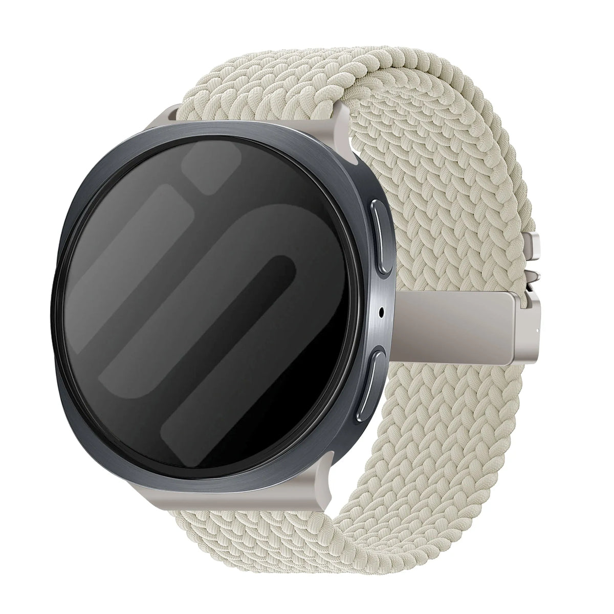 Nylon Braided Strap P-Buckle, starlight, on a watch, 3/4 front view
