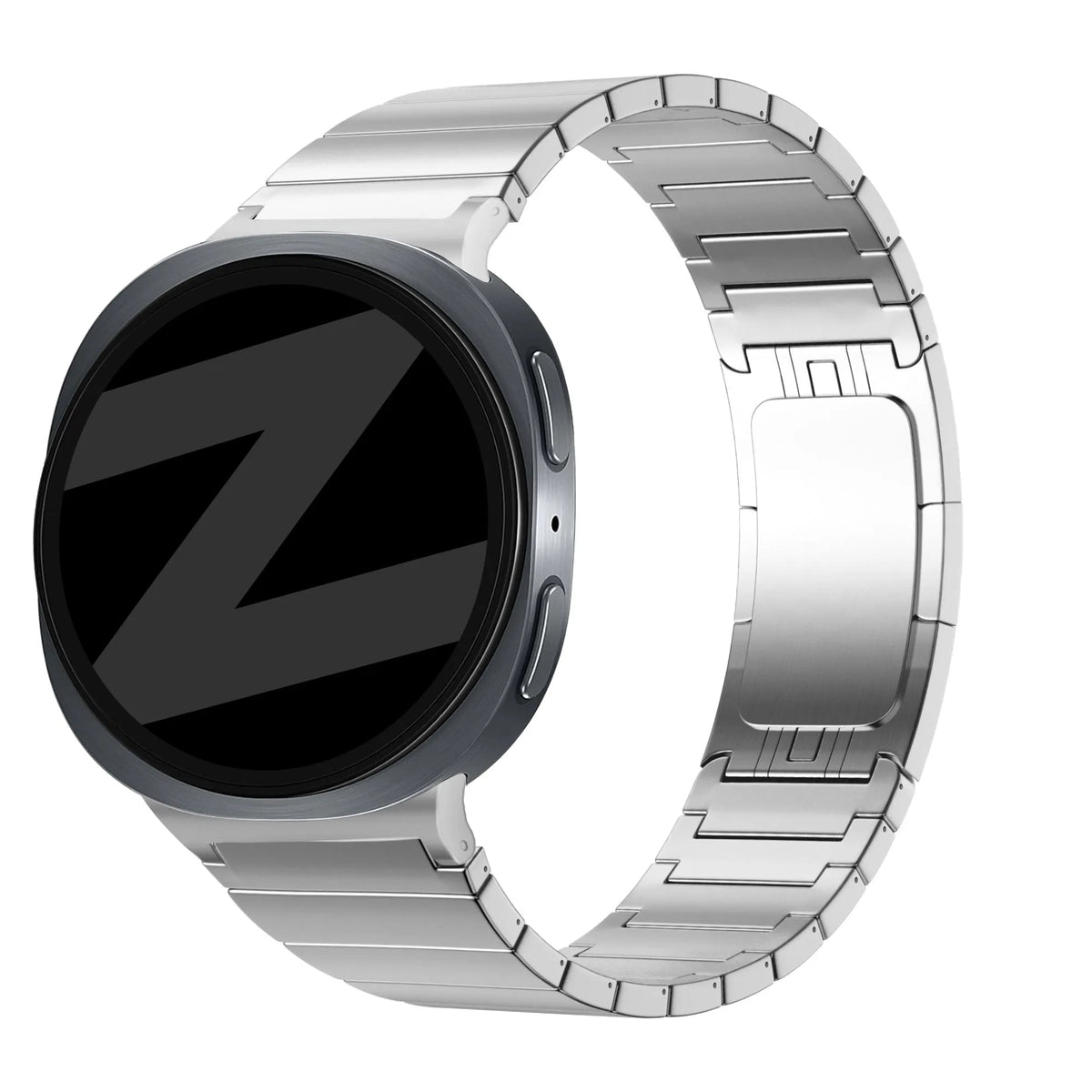 Titanium Strap 'One Bead', silver, on a watch, 3/4 front view