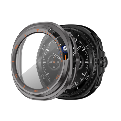 Bandz Samsung Galaxy Watch 8 Classic Bezel Cover mit Glas (Titan Grau/Orange)