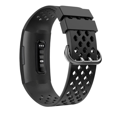 Silicone Sport Strap 'Air', black, on a watch, 3/4 front view
