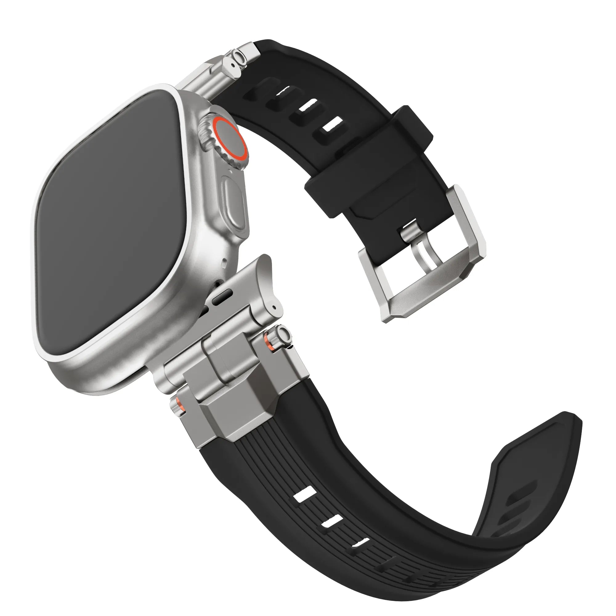 Bandz Apple Watch Armband aus Flüssigsilikon 'Explorer' (Schwarz mit Titan)