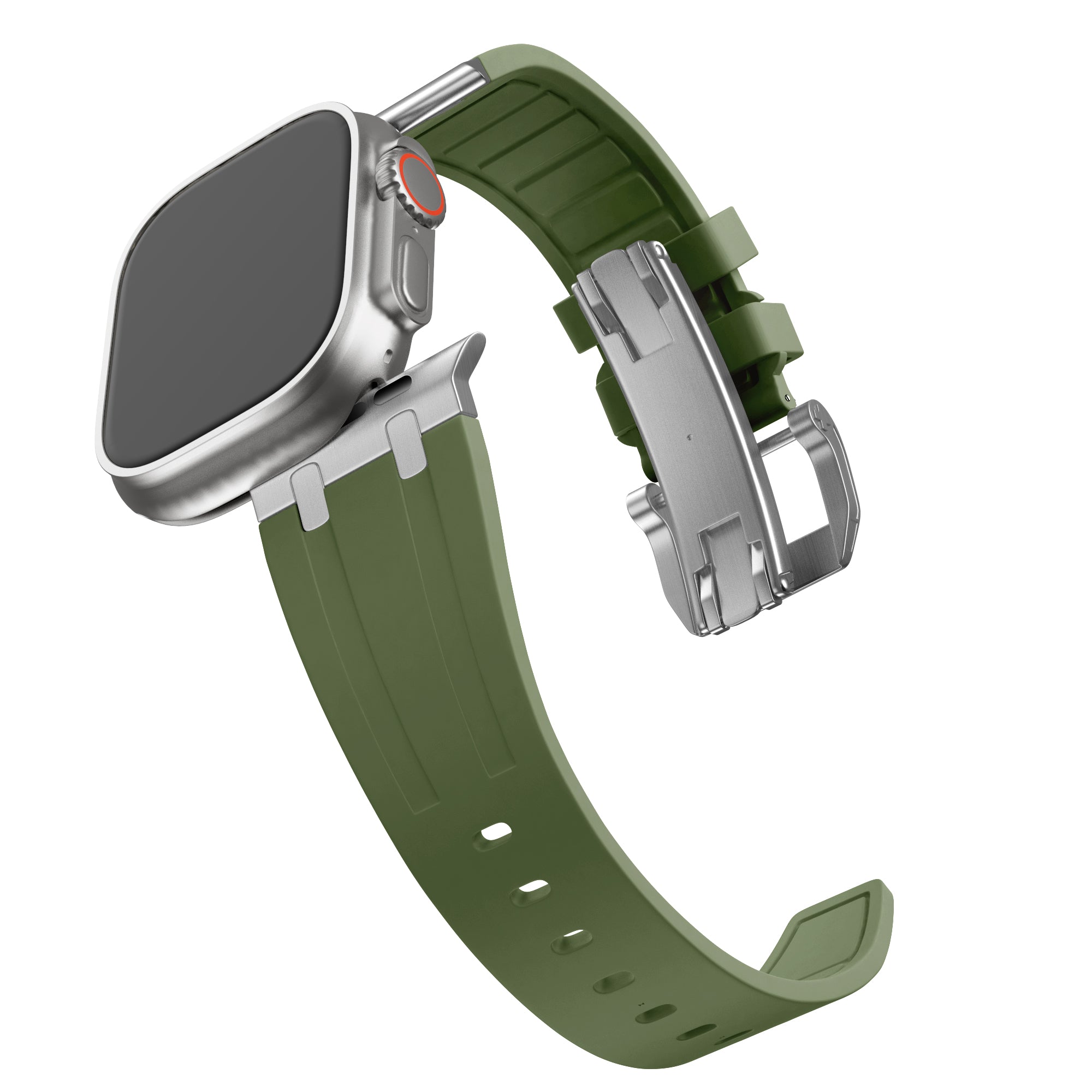 Bandz Apple Watch Ultra Silicone Strap 'Luxe Liquid' (Green with Silver)