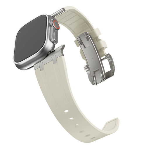 Bandz Apple Watch Ultra Silicone Strap 'Luxe Liquid' (Beige with Titanium)