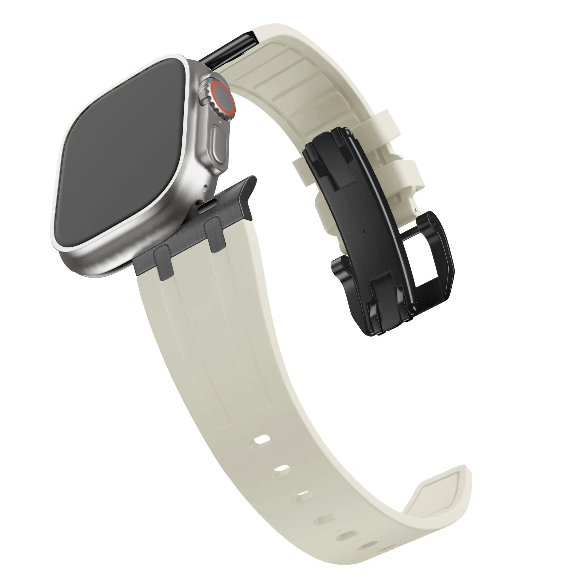 BALR Apple Watch Ultra liquid siliconen band (beige/zwart)
