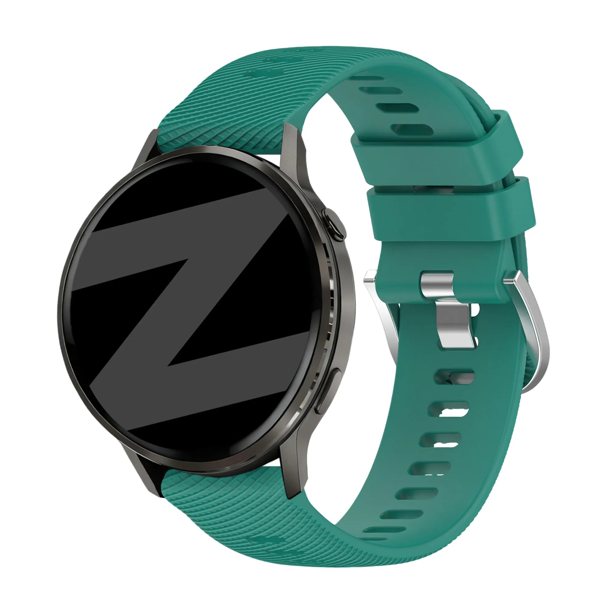Silicone Strap 'Deluxe', viridian, on a watch, 3/4 front view