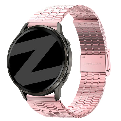 Adjustable Steel Strap, pink, on a watch, 3/4 front view