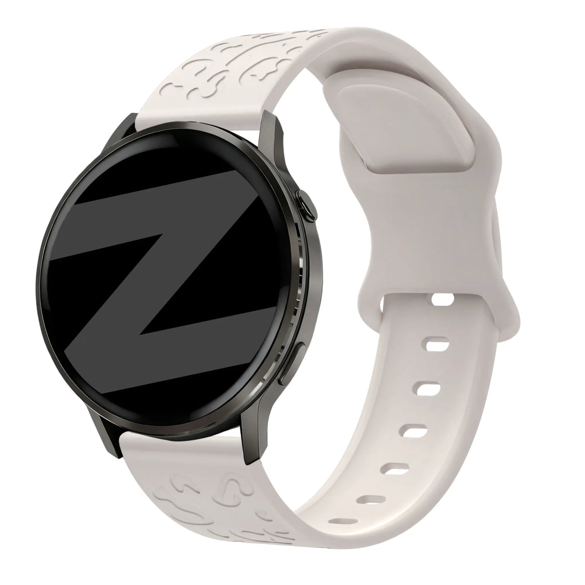 Silicone Strap 'Leopard', starlight, on a watch, 3/4 front view