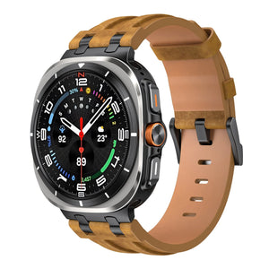Solid Leather Strap, brown, on a watch, 3/4 front view